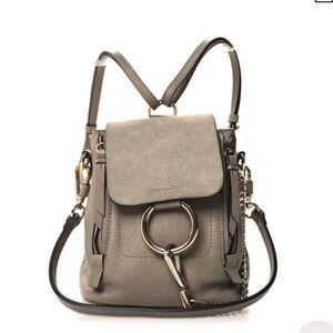 CHLOE Suede Calfskin Mini Faye Backpack Motty Grey Tags EUC